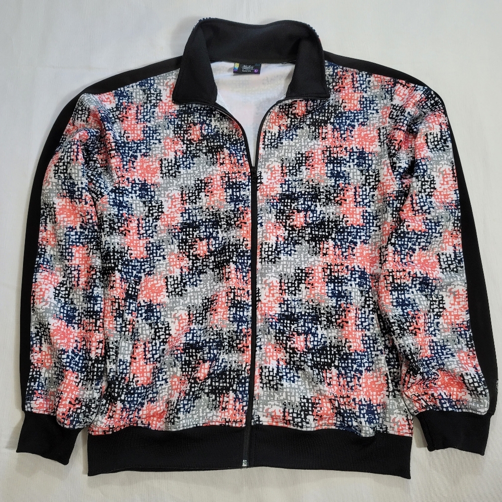 Bleecker Mercer Track Jacket Mens Large Pink Black Digital Print